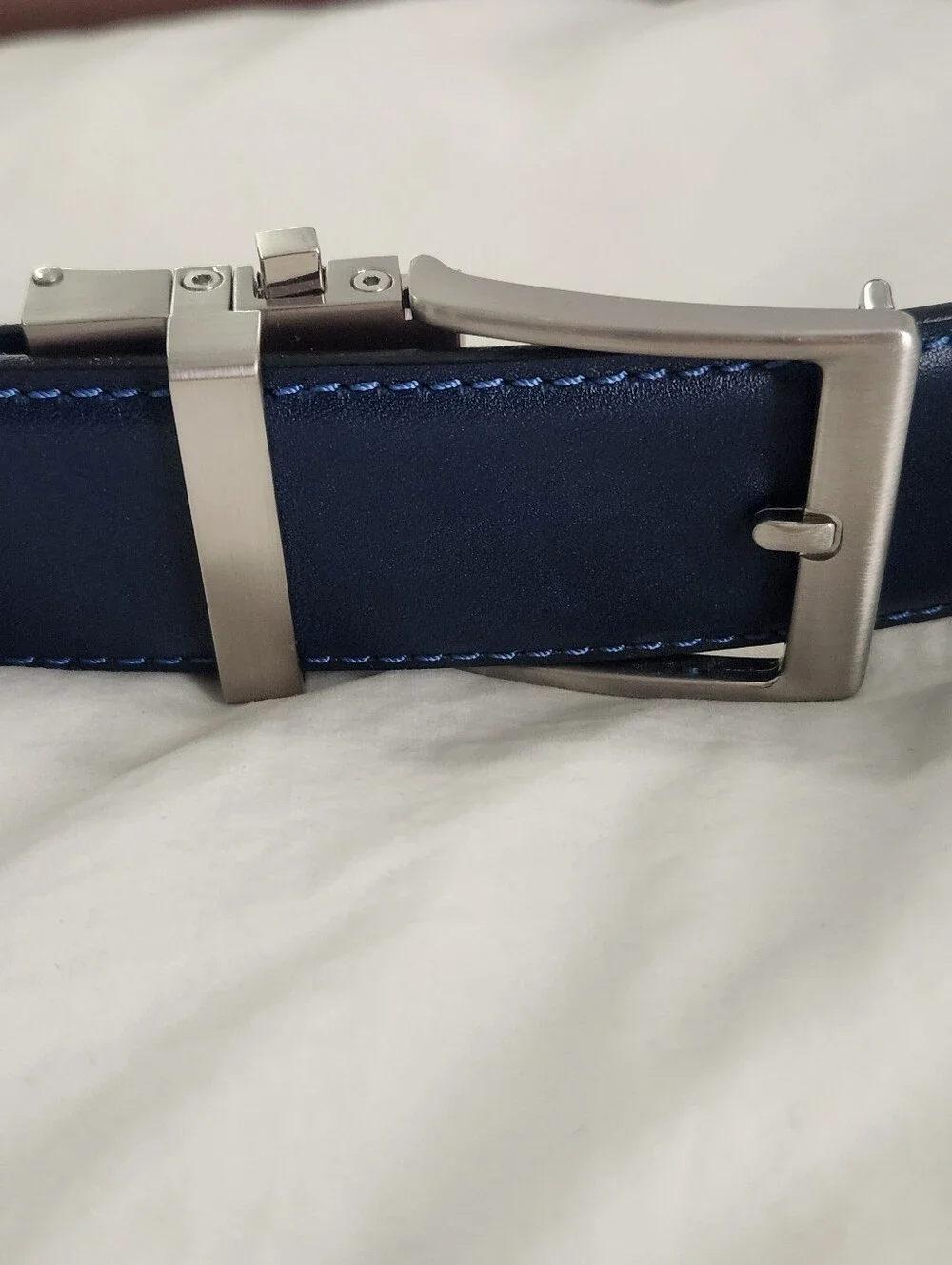 Rowland Thomas Nexbelt Navy Blue Italian Leather Silver Buckle